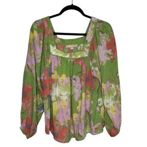 Hope & Harlow womens S water color floral print peasant boxy top cottagecore
